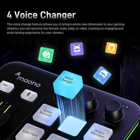 MAONO Oyun Ses Mikseri, Pro-preamp ile Ses Arayüzü, RGB, Bluetooth, Canlı Yayın için 48V Phantom Power, Podcasting, İçerik Oluşturma, Oyun MaonoCaster G1 NEO (SİYAH)