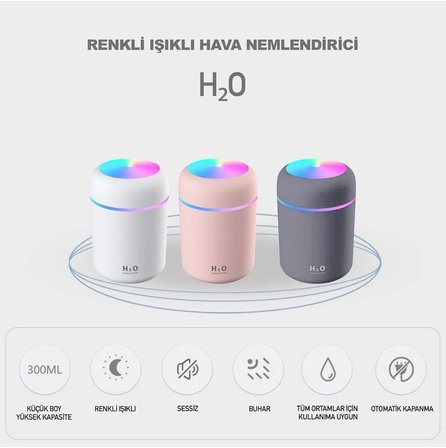 300 ml Mini USB Hava Nemlendirici ve Buhar Makinesi - LED Işıklı Taşınabilir Koku Giderici Masaüstü Difüzör, Ev, Ofis ve Araç İçi Nemlendirici