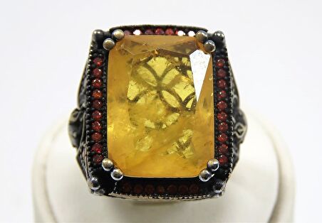 Sarı Topaz Taşlı Gümüş Erkek Yüzük-4300271