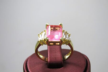 Pembe Topaz Taşlı Gümüş Yüzük 4300317