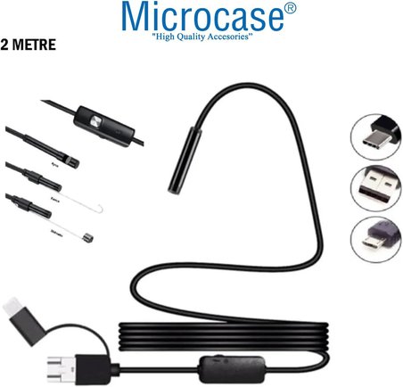 3'ü 1 Arada Endeskop Kamera Mikrofon Usb 2.0 Micro Usb Ve Type-c 6 Led Su Geçirmez 2 Metre Borescope Yılan Kamera AL3898