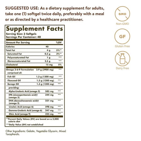 omega 3-6-9 Fish, Flax, Borage 1300 mg 120 softgels