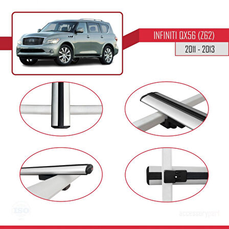 IInfiniti QX56 (Z62) 2011-2013 Arası ile Uyumlu BASIC Model Ara Atkı Tavan Barı Gri 2 Adet
