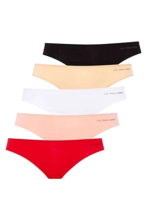 Kadın 5'li Ekonomik Paket İnce Lastikli Slip Siyah Beyaz Ten