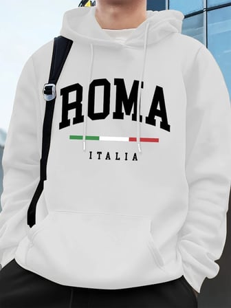 Roma Italia Mektup Baskı Erkek Tişörtü Kış Cep Kapüşonlular Moda Polar Sıcak Büyük Boy Kazakl