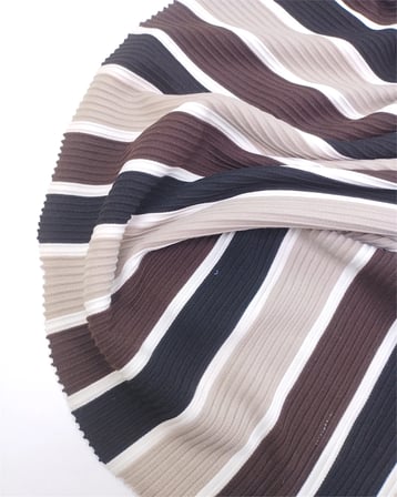 Kahve Bej Siyah Ekru Enine Çizgili İnce Dolgun Triko Örme Kumaş Hırkalık & Kazaklık 160x230cm
