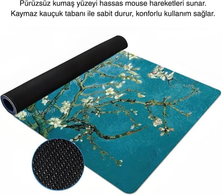 Van Gogh Desenli Masa Pedi 60x30 cm 3 mm Kaymaz Tabanlı Desk Mat Kumaş Mouse Pad Ofis Home Office İçin Geniş Pürüzsüz Yüzey Açık Yeşil