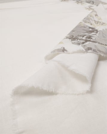 Ekru Renkte Eteği Gri Sarı Su Yollu Pamuk Keten Dokuma Kumaş Gömleklik & Elbiselik 140x320cm