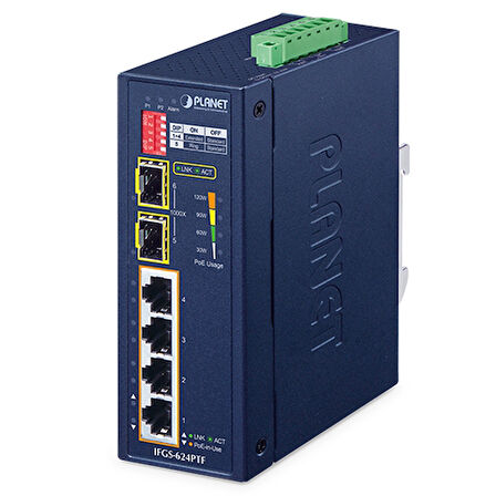 Industrial 4-Port 10/100TX 802.3at PoE + 2-Port 1000X SFP Ring Ethernet Switch