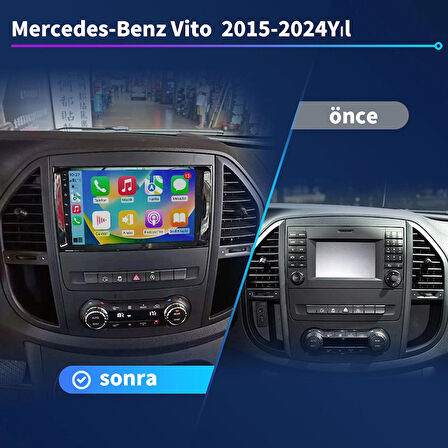 Mercedes-Benz Vito 2015-2024 Yıl 4GB Ram 32GB Hafıza 9 İnç Android 14 Cihaz Kablosuz Carplay Kablosuz Android Auto Multimedya Navigasyon Double Teyp Araç Monitor Ekran