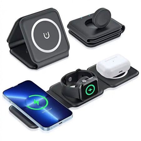 3 İn 1 MagSafe Wireless Charger Katlanabilir Kablosuz Şarj İstasyonu