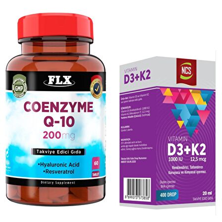 Flx Coenzyme Q-10 200 Mg 60 Tablet + Ncs Vitamin D3 Vitamin K2 20 ML
