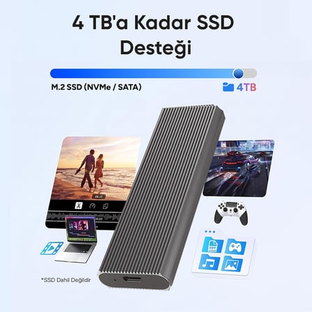 Juo JHD35 M.2 SATA ve NVMe SSD Dual Protocol Disk Kutusu Type-C USB 3.1 10Gbps Alüminyum 4TB Destekli Harici SSD Disk Kutusu