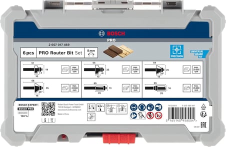 Bosch Profesyonel 6 adet Kenar ve kenar freze seti (ahşap, 8 mm şaftlı üst frezeler için)