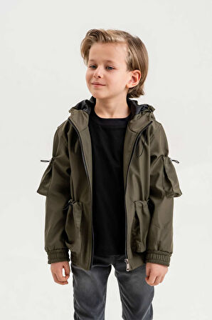 Çift Cepli Kapüşonlu Astarlı Su Geçirmez Erkek Çocuk Ceket