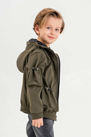 Çift Cepli Kapüşonlu Astarlı Su Geçirmez Erkek Çocuk Ceket