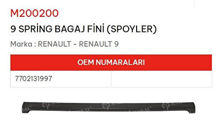 Renault R9 Spring Bagaj Spoyleri 7702189683 NS-M200200 SOT