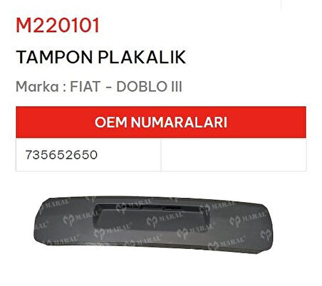 Fiat Doblo 3 Bagaj Kapak Dış Bandı Plakalık 735652650 (Tek Kapı) NS-M220101 SOT