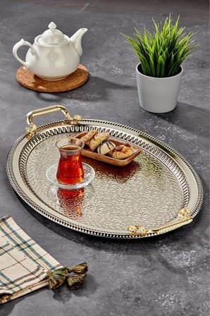 Özel Seri Oval Model Lüx Paslanmaz Çelik Sunum Tepsisi