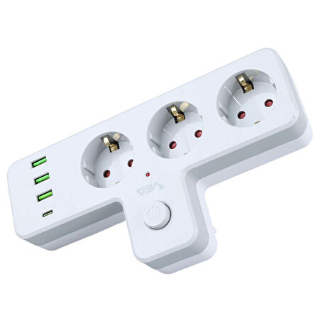 VEA VE-23088 3X USB 1X TYPE-C PD 3'LÜ ÇOCUK VE TERMAL KORUMALI ANAHTARLI GRUP PRİZ