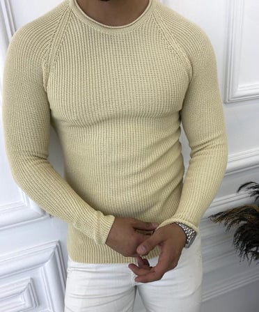 Kazak Slim Fit Natural Pamuk Örme Triko Tüylenmeyen Dar Kesim Kazak