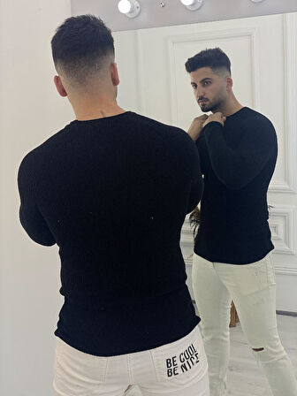 Kazak Slim Fit Natural Pamuk Örme Triko Tüylenmeyen Dar Kesim Kazak