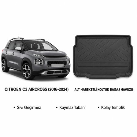 Citroen C3 Aircross 2016-2024 Arası Hareketli Koltuklu Alt Bagaj Havuzu