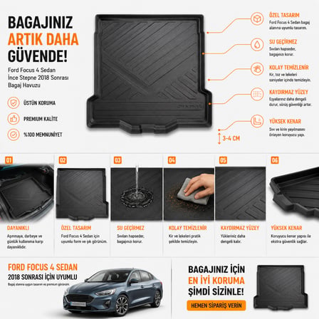Ford Focus 4 Sedan 2018 Sonrası İnce Stepneli Bagaj Havuzu