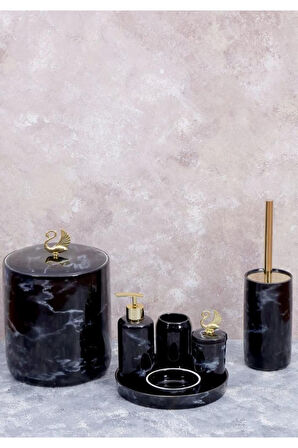 Arven 3958 7 Parça Porselen Banyo Seti Siyah