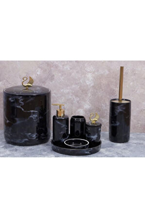 Arven 3958 7 Parça Porselen Banyo Seti Siyah