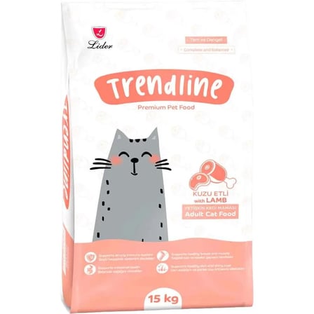 Trendline kuzulu kedi maması 15kg yetişkin kuzu etli adult kuru kedi maması