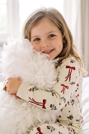 Kız Çocuk Yılbaşı Temalı Fiyonklu Uzun Kollu Pijama Takımı 