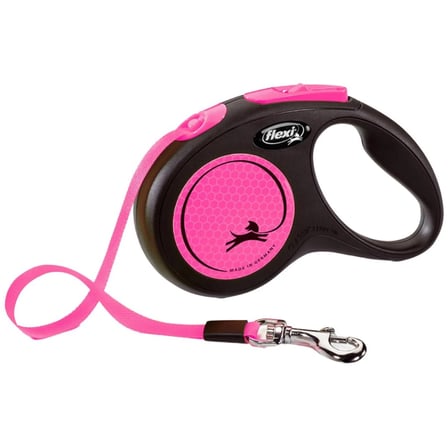 Flexi new neon medium boy neon şerit tasma 5mt otomatik şeritli köpek uzatma neon pembe