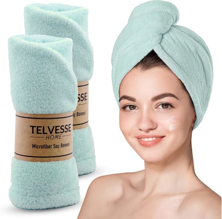 Mikrofiber Saç Havlusu Süper Emici Hızlı Kuruyan Türban Saç Havlusu Şapkası – Uzun Kıvırcık Kalın Saçlar İçin Duş Saç Kurutma Havlusu, Plaj Havuz Banyo Kullanım (2li Turkuaz)