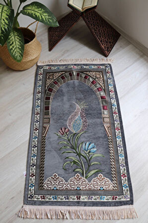 Lale Desenli Astarlı Lüks Seccade S1002 Gri