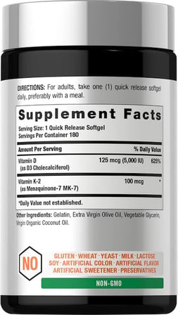 K2 MK-7 100 mcg | +D3 5,000 IU 180 Softgels