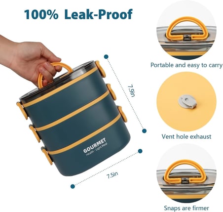 Bento Box Yetişkin Öğle Yemeği Kutusu, Sızdırmaz, BPA İçermeyen İstifleme (3 Katlı) Taşınabilir İstiflenebilir Gıda Kabı Saklama Kutuları Çalışma Okul Kamp için (Mavi)