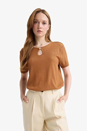 DeFacto Bisiklet Yaka Basic Düz Bürümcük Kısa Kollu Tişört C0194AX25SPBN563