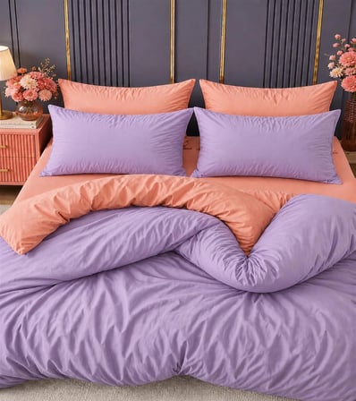 More Home Çift Kişilik Yorgan  Kılıfı + Yastık Kılıfı (Çarşafsız) Somon Lila