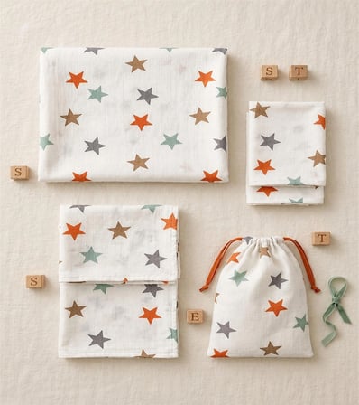More Home Müslin Bez Battaniye Set 6 Parça Yıldız Desenli