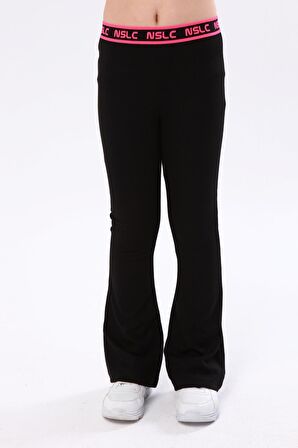 Neslice Kız Çocuk Çelikli İnterlock İspanyol Paça Tayt  SİYAH-9 - 10