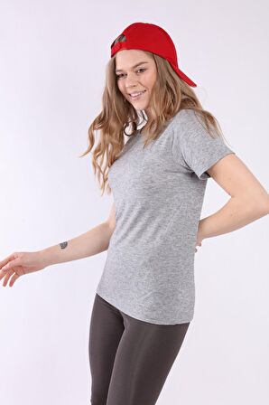 neslice Kadın Basic Yaka Kısa Kol T-shirt L-ANTRASİT