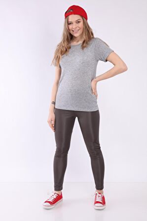 neslice Kadın Basic Yaka Kısa Kol T-shirt L-ANTRASİT