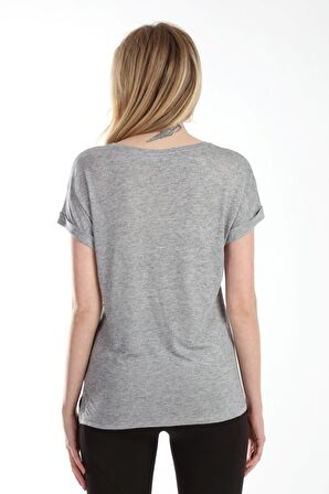 neslice Kadın Oversize Basıc Yaka Kısa Kol T-shirt S-GRİ