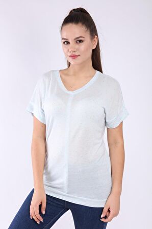 neslice Kadın Oversize V Yaka T-shirt M-MAVİ