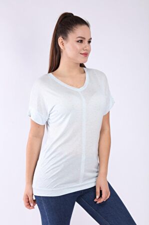 neslice Kadın Oversize V Yaka T-shirt M-MAVİ