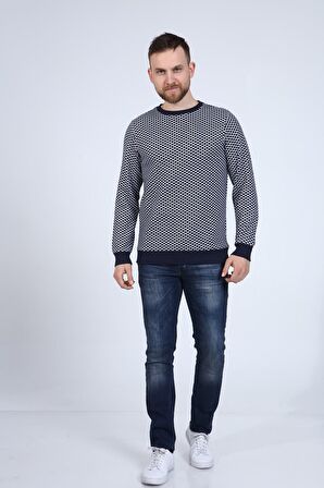 neslice Erkek Lacivert Jakarlı Puantiye Desen Sweatshirt M-LACİVERT