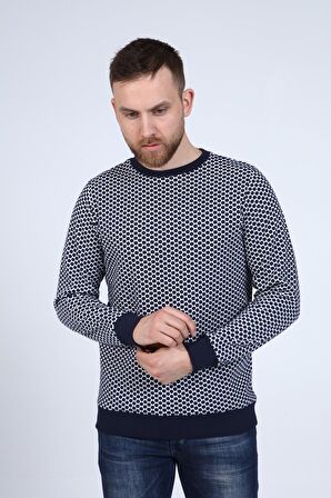 neslice Erkek Lacivert Jakarlı Puantiye Desen Sweatshirt M-LACİVERT
