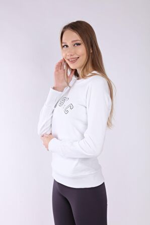 neslice Kadın Reglan Kol Basic Yaka Sweatshirt S-BEYAZ