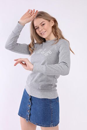 neslice Kadın Reglan Kol Basic Yaka Sweatshirt M-GRİMELANJ